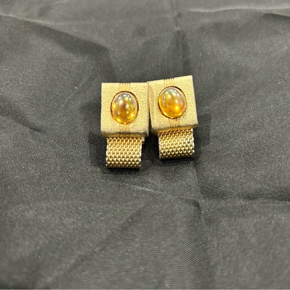 1970's Gold Mesh Wrap Cuff Links with Iridescent Glass Swanky Cufflinks - Picture 1 of 3